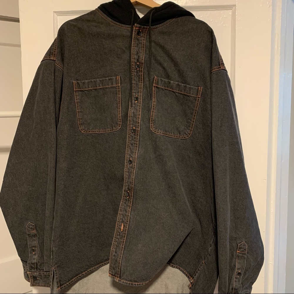 UO Hooded Denim Button Down Shirt